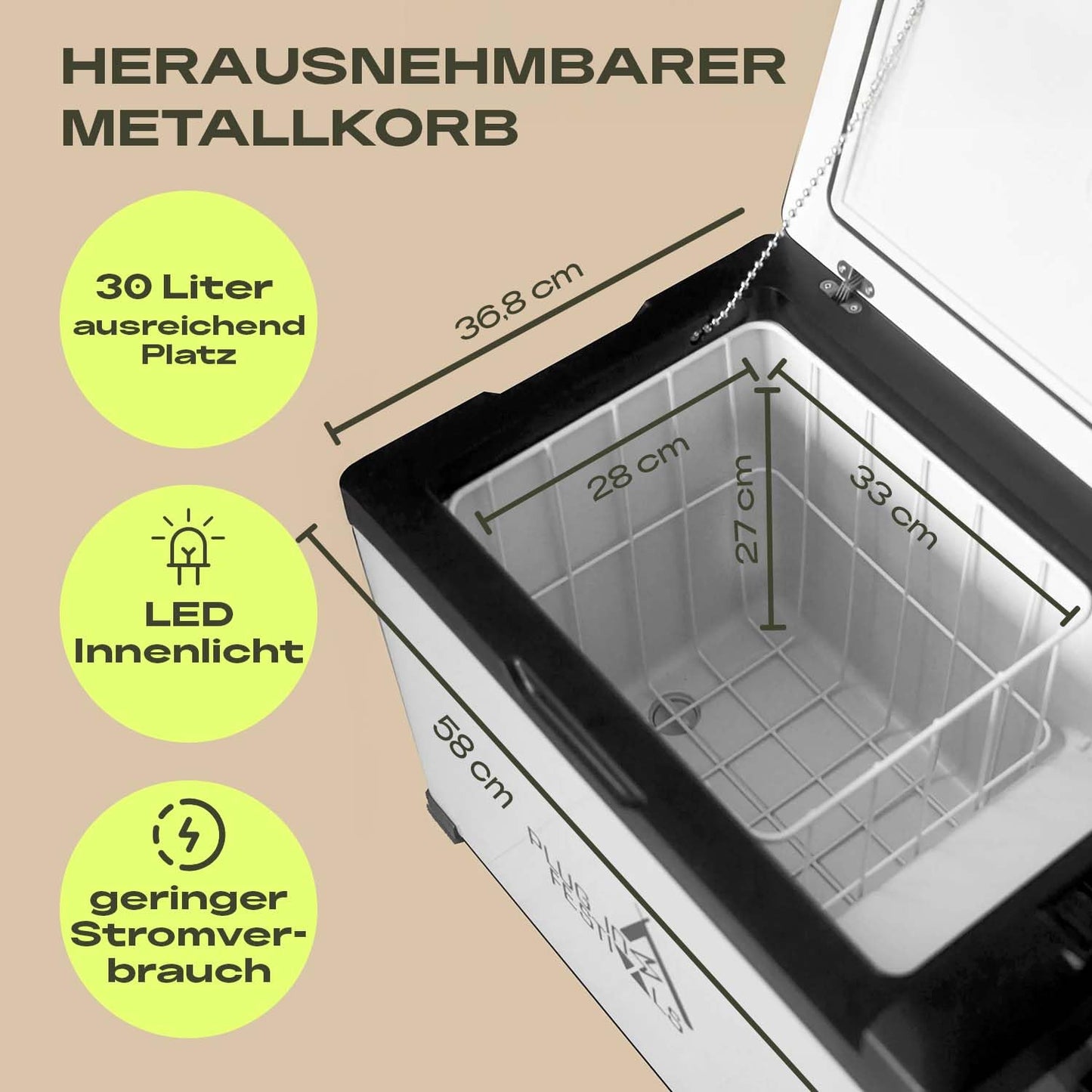 PLUG IN FESTIVALS - elektrische Kühlbox - Kompressor Gefrierbox bis -20 Grad - Kühlbox Auto - Camping Kühlschrank - Powerstation zum Kühlen - 12V 230V - 30 Liter