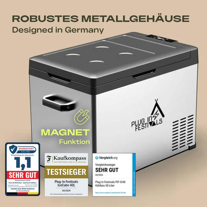 PLUG IN FESTIVALS - elektrische Kühlbox - Kompressor Gefrierbox bis -20 Grad - Kühlbox Auto - Camping Kühlschrank - Powerstation zum Kühlen - 12V 230V - 50 Liter