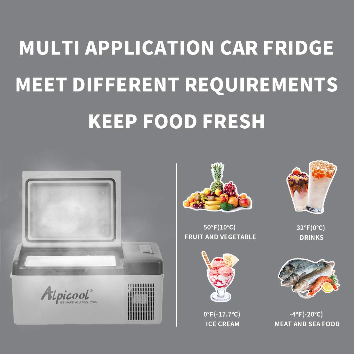 Alpicool C15 15L Kompressor Kühlbox 12v Mini Kühlschrank Elektrische Camping-Gefrierbox Klein Tragbare für Auto, Lkw, Boot, RV mit USB Anschluss,-20℃-20℃