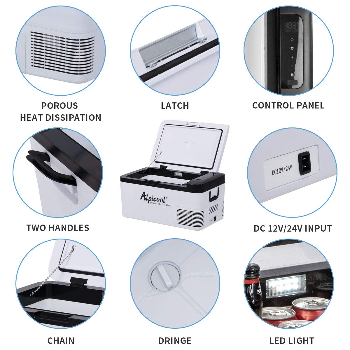 Alpicool K18 18L Kompressor Kühlbox Klein Elektrische Mini Kühlschrank Gefrierbox 12v mit USB Anschluss für Auto, Lkw, Boot, RV und Steckdose, -20℃-20℃